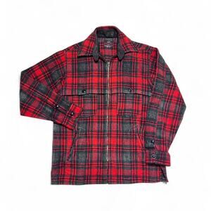 Johnson Woolen Mills 60s Double Cape Jac Shirt Red Wool Plaid Jacket Small